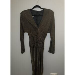 Vintage 80s Shimmery Gold Black Metallic Disco Glam Party Dress Jackie Eklectic